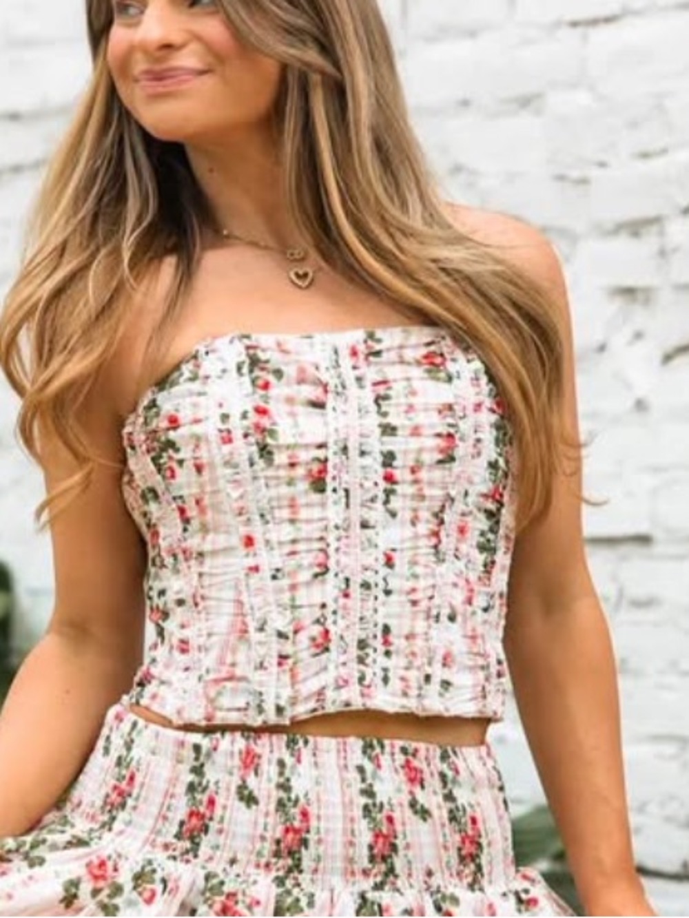 Lipsy White Corset Pink Floral Print L